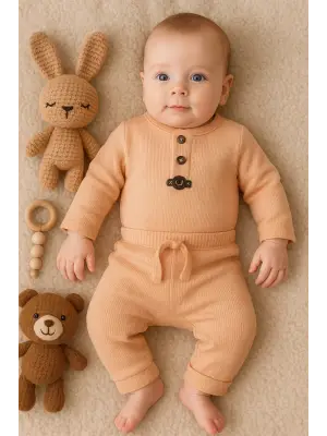 Waffle Çıtlı Düğmeli 2li Mevsimlik Takım