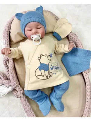 Waffle Natural % 100 Pamuk 5li Erkek Bebek Hastane Çıkış Seti