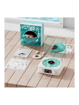 Waves Nostalji Plak Görünümlü Bluetooth Hoparlör 3d Ses Dalgası Retro Müzik Plak Mavi