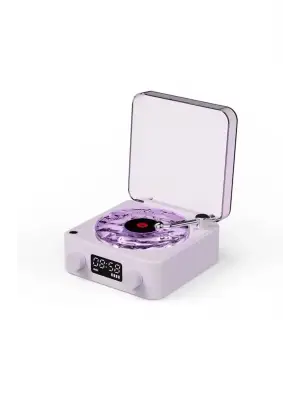 Waves Nostalji Plak Görünümlü Bluetooth Hoparlör 3d Ses Dalgası Retro Müzik Plak Mor