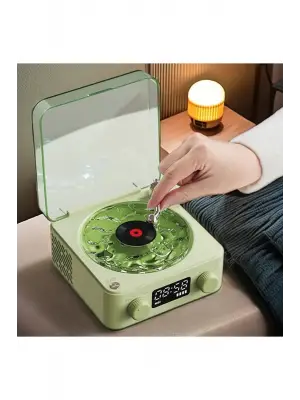 Waves Nostalji Plak Görünümlü Bluetooth Hoparlör 3d Ses Dalgası Retro Müzik Plak Yeşil