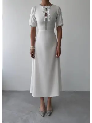 Omarı Taşlı Fiyonk Detaylı Elbise | gl00my