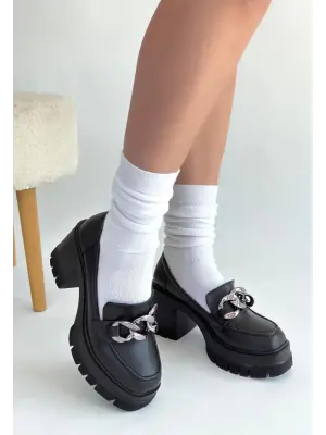 Siyah Cilt Dolgu Topuk Ayakkabı Kadın Ayakkabı