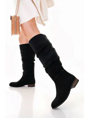 Siyah Süet Körüklü Çizme Kadın Giyim