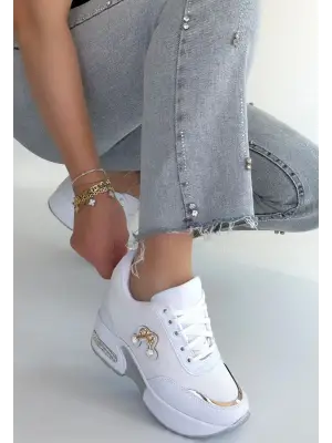 Wody Beyaz Cilt Simli Bağcıklı Spor Ayakkabı