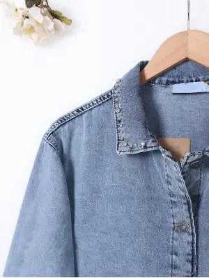 Omarı Taş İşlemeli Kot Ceket - Buz Mavi Trendsetter