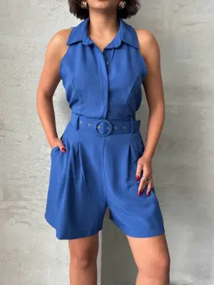 Yakalı Şort Tulum Kadın Giyim