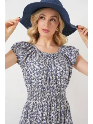 Yakası Büzgü Detaylı Elbise 2544 - Lacivert