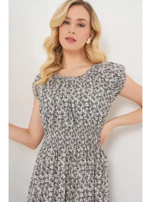 Yakası Büzgü Detaylı Elbise 2544 - Siyah