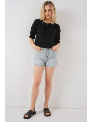 Yakası Fırfır Detaylı Bluz 959 - Siyah