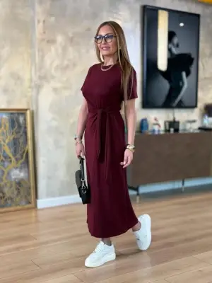 Omarı Kadın Kısa Kollu Yandan Bağlamalı Elbise