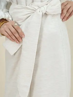 Omarı Yandan Bağlamalı Keten Etek - Trend Renk Seçenekleri