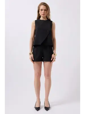 Yandan Düğmeli Dokuma Yelek Kadın Giyim