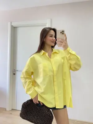 Omarı Yandan Yırtmaçlı Sarı Gömlek