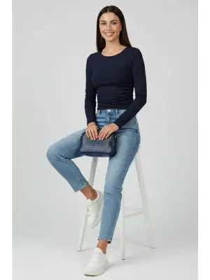 Yanı Büzgülü bluz Lacivert T4322