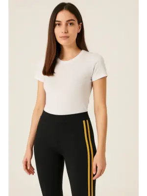 Omarı Yanı Sarı Şeritli Tayt - Gardıropların Vazgeçilmezi