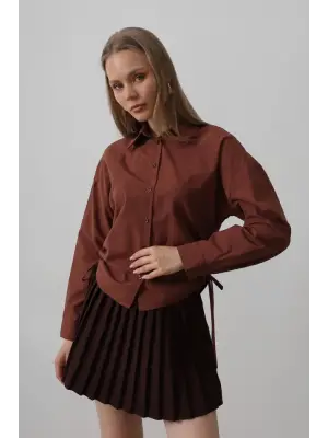 Yanları Bağlamalı Basic Gömlek - Koyu Kahve