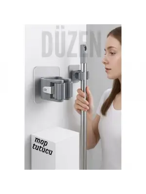 Yapışkanlı Pratik Mop ve Süpürge Tutucu – Duvara Monte, Kolay Kurulum