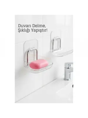 Yapışkanlı Sabunluk – Su Giderli, Katı Sabun Kutusu, 13 x 9 cm
