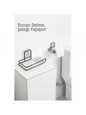 Yapışkanlı Tuvalet Kağıdı Tutucu – Siyah Metal 14 x 7,5 cm