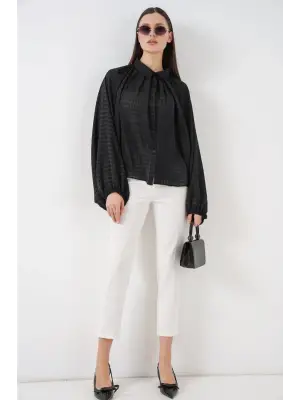 Yarasa Kol Oversize Gömlek 20368 - Siyah