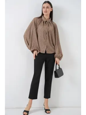 Yarasa Kol Oversize Gömlek 20368 - Sütlü Kahve