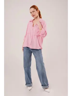 Omarı Pembe Yarasa Kol Gömlek