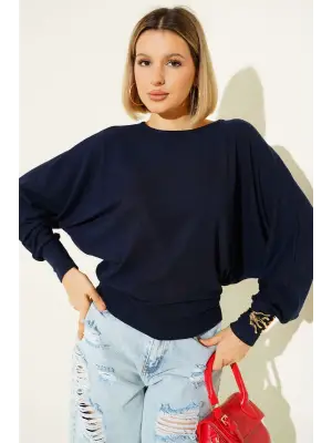 Yarasa Kol Salaş Bluz Lacivert T4273