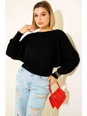 Yarasa Kol Salaş Bluz siyah T4273