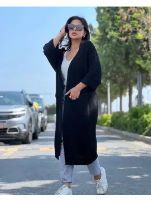 Yarasa kol uzun triko hırka siyah