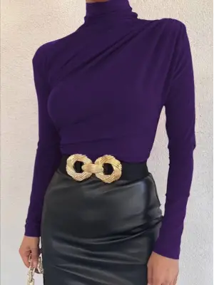 Omarı Mor Yarım Boğaz Büzgülü Bluz