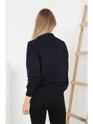 Yarım Boğaz Triko Kazak Yumuşak Dokulu Pamuklu Ince Dokuma, Uzun Kollu Rahat Regular Kalıp - Siyah