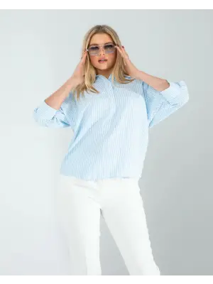 Modern Çizgili Beyaz Gömlek