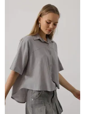 Omarı Trendyolda Yarım Kol Gri Gömlek