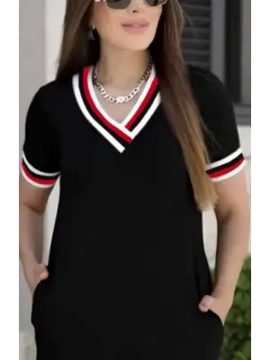 Omarı Zarif V Yaka Detaylı Viskon Elbise