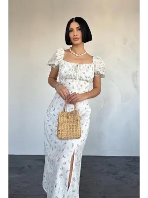 Omarı Havadar Lila Çiçek Desenli Yazlık Elbise