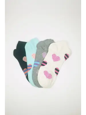 Omarı Yazlık Kalp Desenli Kadın Bilek Çorabı 4lü Paket