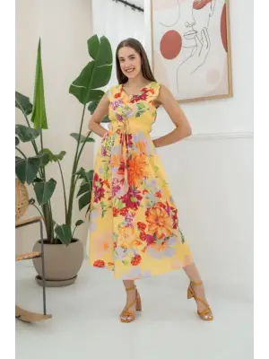 Omarı Canlı Renklerde Yazlık Elbise