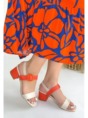 Zarif Topuklu Bej Cilt Ayakkabı