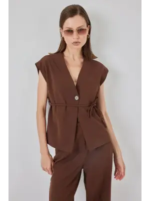 Yelek Pantolon Kumaş Takım 30050 - Kahverengi