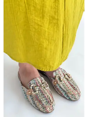 Renkli Dokumalı Terlik Kadın Giyim