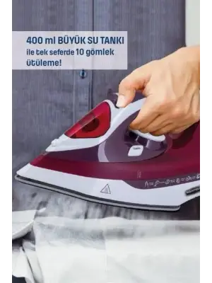 Yeni Nesil Kırmızı Buharlı Ütü 2200 Watt Seramik Tabanlı Yüksek Buhar Gücü