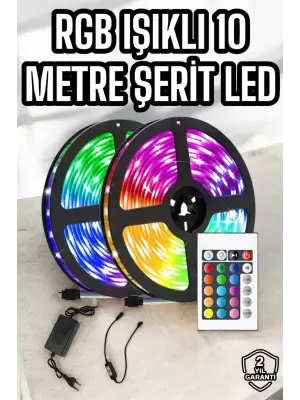 Yeni Nesil Rgb Işıklı 10metre Şerit Led Kumandalı Şarj Edilebilir