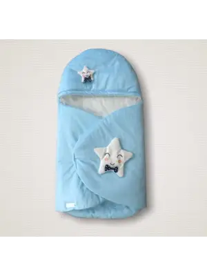 Şık Yenidoğan Çift Yıldız Detaylı Duvaklı Erkek Bebek Kundak Battaniyesi