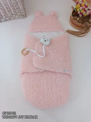 Zarif Açılır Kucaklı Cırt Kapamalı Bebek Battaniyesi Pembe