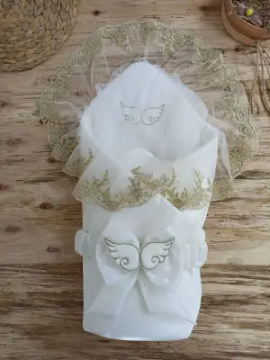 Zarif Yenidoğan Melek Kanat Fiyonklu Duvaklı Kundak Bebek Battaniyesi