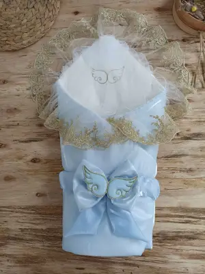 Premium Melek Kanatlı Dantel Kundak Battaniye