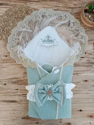 Yenidoğan Örgülü Bebek Battaniyesi Yeşil