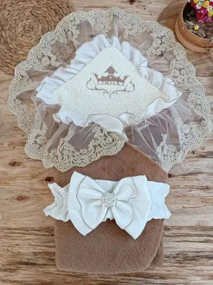 Yenidoğan Güpür Nakışlı Kundak Battaniyesi