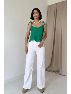 Omarı Şık Yeşil Bağcıklı Bluz